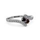 3 - Eleni Black Diamond and Red Garnet with Side Diamonds Bypass Ring 