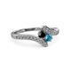 3 - Eleni Black Diamond and London Blue Topaz with Side Diamonds Bypass Ring 
