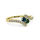 3 - Eleni Blue Diamond and Emerald with Side Diamonds Bypass Ring 