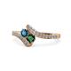 1 - Eleni Blue Diamond and Emerald with Side Diamonds Bypass Ring 