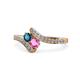 1 - Eleni Blue Diamond and Pink Sapphire with Side Diamonds Bypass Ring 