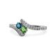 1 - Eleni Blue Diamond and Green Garnet with Side Diamonds Bypass Ring 