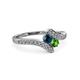 3 - Eleni Blue Diamond and Green Garnet with Side Diamonds Bypass Ring 