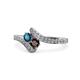 1 - Eleni Blue Diamond and Red Garnet with Side Diamonds Bypass Ring 