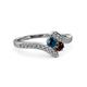 3 - Eleni Blue Diamond and Red Garnet with Side Diamonds Bypass Ring 