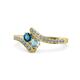 1 - Eleni Blue Diamond and Aquamarine with Side Diamonds Bypass Ring 