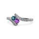 1 - Eleni Blue Diamond and Amethyst with Side Diamonds Bypass Ring 