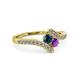 3 - Eleni Blue Diamond and Amethyst with Side Diamonds Bypass Ring 