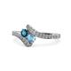 1 - Eleni Blue Diamond and Blue Topaz with Side Diamonds Bypass Ring 
