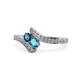 1 - Eleni Blue Diamond and London Blue Topaz with Side Diamonds Bypass Ring 
