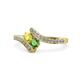 1 - Eleni Yellow Diamond and Green Garnet with Side Diamonds Bypass Ring 