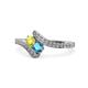 1 - Eleni Yellow Diamond and London Blue Topaz with Side Diamonds Bypass Ring 