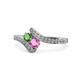 1 - Eleni Green Garnet and Pink Sapphire with Side Diamonds Bypass Ring 