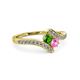 3 - Eleni Green Garnet and Pink Sapphire with Side Diamonds Bypass Ring 
