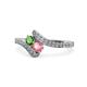 1 - Eleni Green Garnet and Pink Tourmaline with Side Diamonds Bypass Ring 
