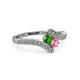 3 - Eleni Green Garnet and Pink Tourmaline with Side Diamonds Bypass Ring 