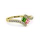 3 - Eleni Green Garnet and Pink Tourmaline with Side Diamonds Bypass Ring 