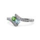 1 - Eleni Green Garnet and Aquamarine with Side Diamonds Bypass Ring 