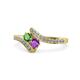1 - Eleni Green Garnet and Amethyst with Side Diamonds Bypass Ring 