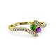 3 - Eleni Green Garnet and Amethyst with Side Diamonds Bypass Ring 