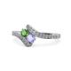 1 - Eleni Green Garnet and Tanzanite with Side Diamonds Bypass Ring 