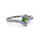 3 - Eleni Green Garnet and Tanzanite with Side Diamonds Bypass Ring 