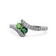 1 - Eleni Green Garnet and Emerald with Side Diamonds Bypass Ring 