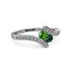 3 - Eleni Green Garnet and Emerald with Side Diamonds Bypass Ring 