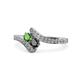 1 - Eleni Green Garnet and Black Diamond with Side Diamonds Bypass Ring 