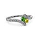 3 - Eleni Green Garnet and Yellow Diamond with Side Diamonds Bypass Ring 