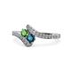 1 - Eleni Green Garnet and Blue Diamond with Side Diamonds Bypass Ring 