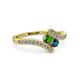 3 - Eleni Green Garnet and Blue Diamond with Side Diamonds Bypass Ring 