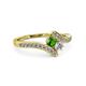3 - Eleni Green Garnet and Diamond with Side Diamonds Bypass Ring 