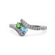1 - Eleni Green Garnet and Blue Topaz with Side Diamonds Bypass Ring 