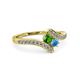 3 - Eleni Green Garnet and Blue Topaz with Side Diamonds Bypass Ring 