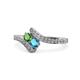 1 - Eleni Green Garnet and London Blue Topaz with Side Diamonds Bypass Ring 