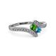 3 - Eleni Green Garnet and London Blue Topaz with Side Diamonds Bypass Ring 