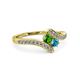 3 - Eleni Green Garnet and London Blue Topaz with Side Diamonds Bypass Ring 