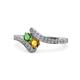 1 - Eleni Green Garnet and Citrine with Side Diamonds Bypass Ring 