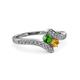 3 - Eleni Green Garnet and Citrine with Side Diamonds Bypass Ring 