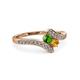 3 - Eleni Green Garnet and Citrine with Side Diamonds Bypass Ring 