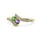 1 - Eleni Green Garnet and Iolite with Side Diamonds Bypass Ring 