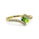 3 - Eleni Green Garnet and Peridot with Side Diamonds Bypass Ring 