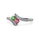 1 - Eleni Green and Rhodolite Garnet with Side Diamonds Bypass Ring 