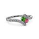 3 - Eleni Green and Rhodolite Garnet with Side Diamonds Bypass Ring 