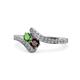 1 - Eleni Green and Red Garnet with Side Diamonds Bypass Ring 