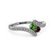 3 - Eleni Green and Red Garnet with Side Diamonds Bypass Ring 