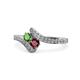 1 - Eleni Green Garnet and Ruby with Side Diamonds Bypass Ring 