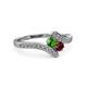 3 - Eleni Green Garnet and Ruby with Side Diamonds Bypass Ring 