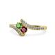 1 - Eleni Green Garnet and Ruby with Side Diamonds Bypass Ring 